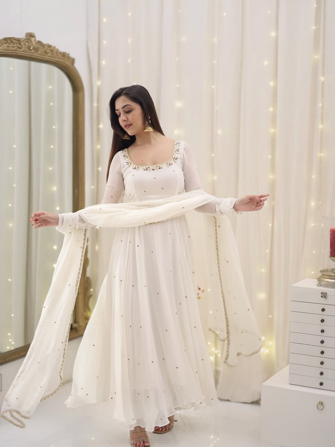 white color anarkali dress Full Heavy Work Georgette Gown subhvastra Buy White Anarkali Dresses Online