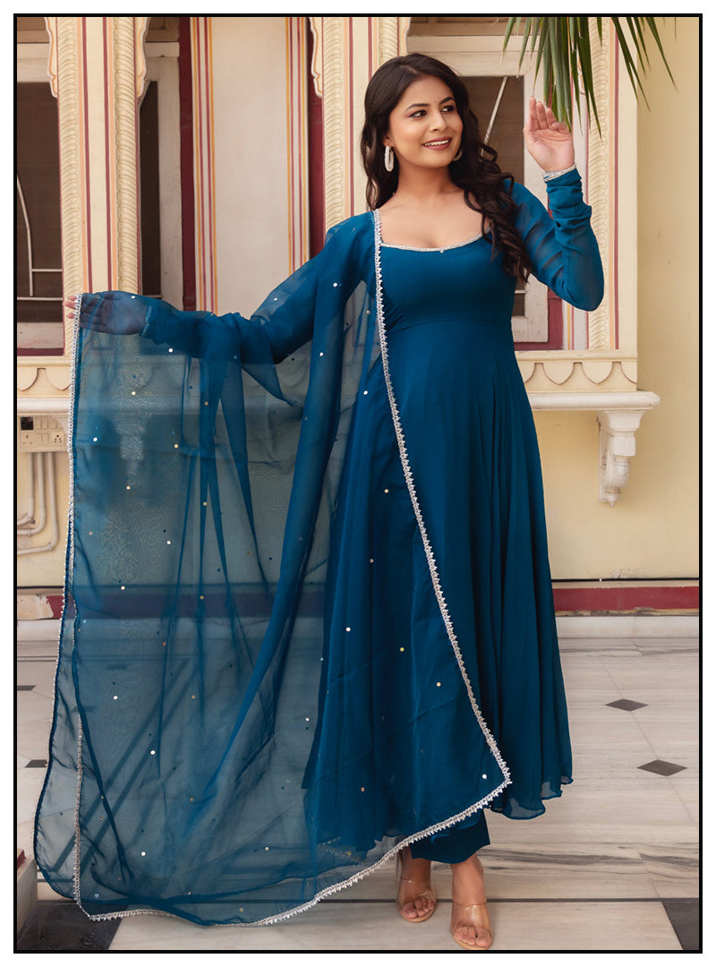 Anarkali Suit Peacock Green Color Dress Buy Gorgeous Peacock Green