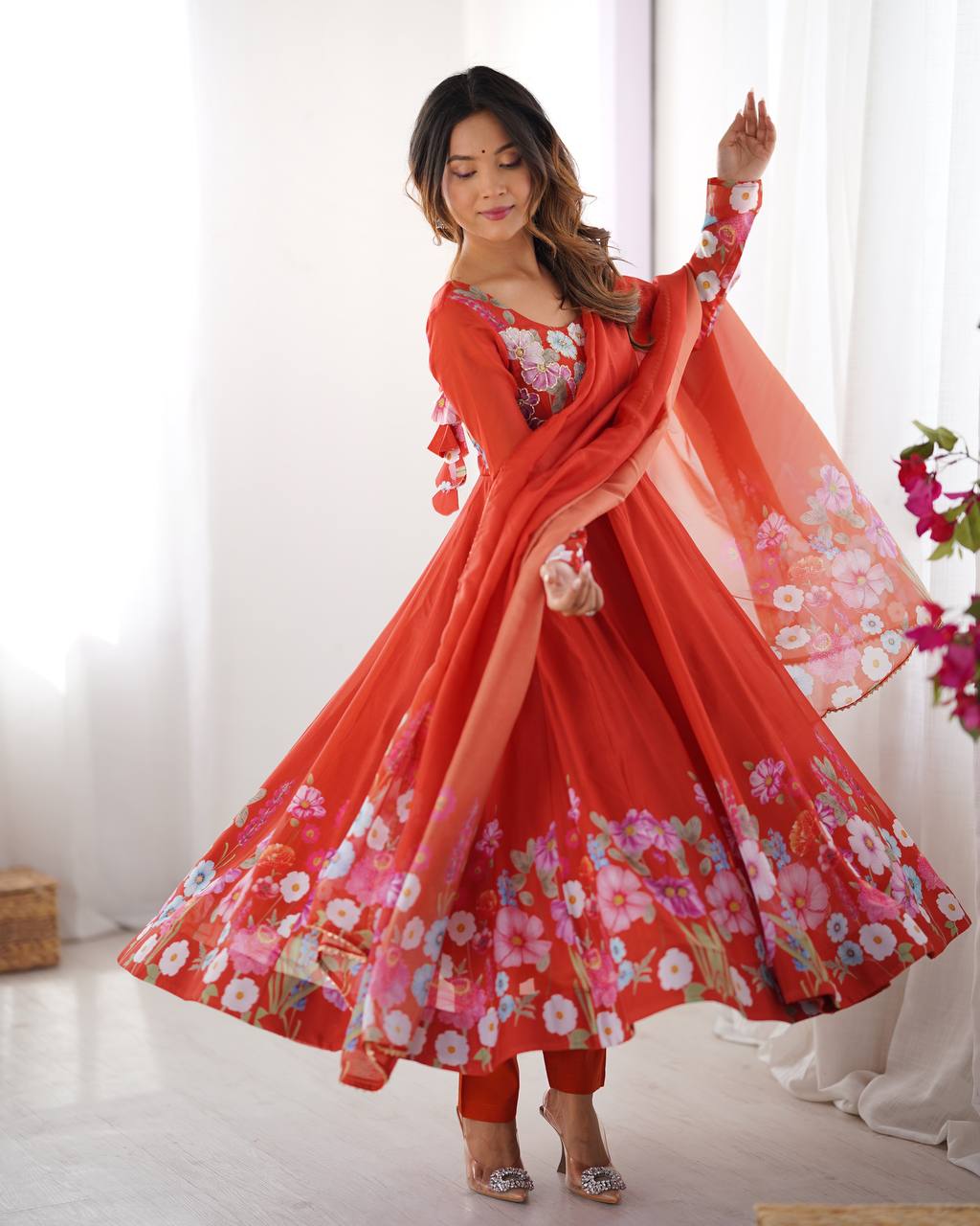 anarkali dress Buy Pink Yarn Dyed Embellished Brocade Anarkali Dress and Dupatta Set  Online for Woman main image 1