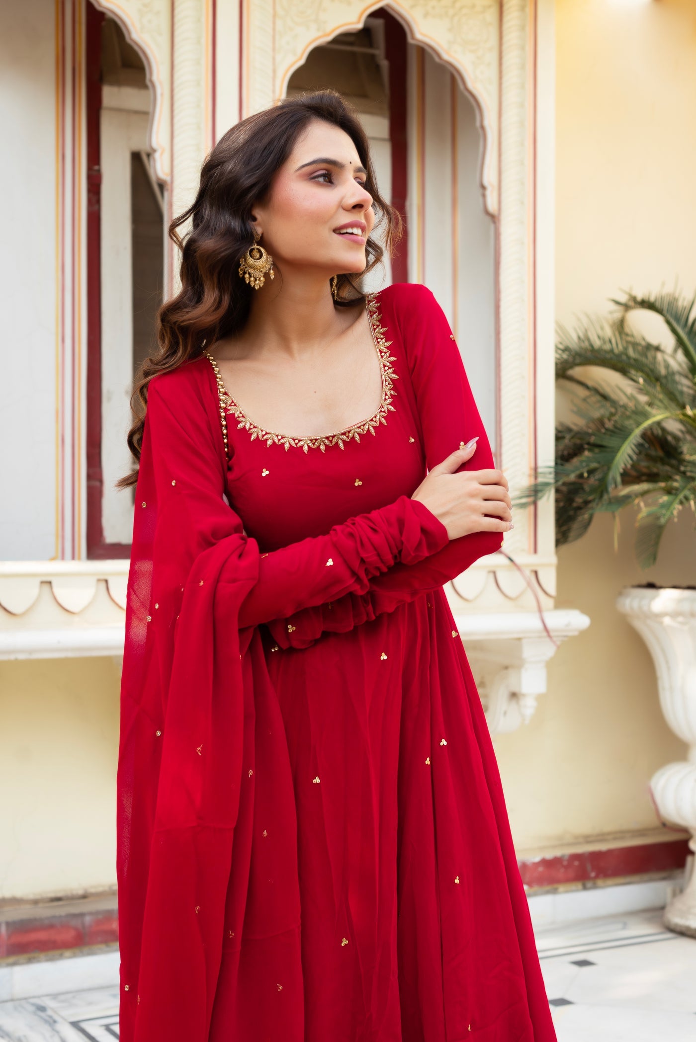 Festive Special Most Trending Fully Flair Red Handwork Anarkali Suit
