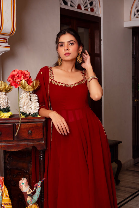Festive Special Most Trending Red Color Real Mirror And Handwork Plazo Suit
