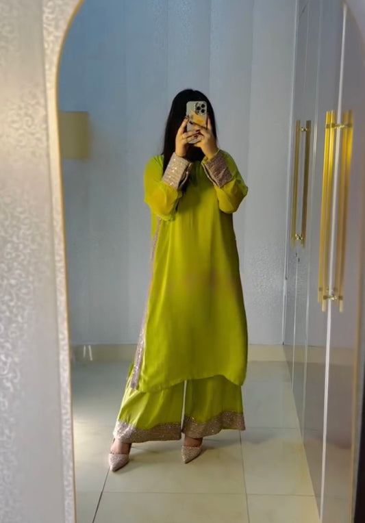 Festive Special Embroidery Sequin Work Perrort Green Color Plazo Suit