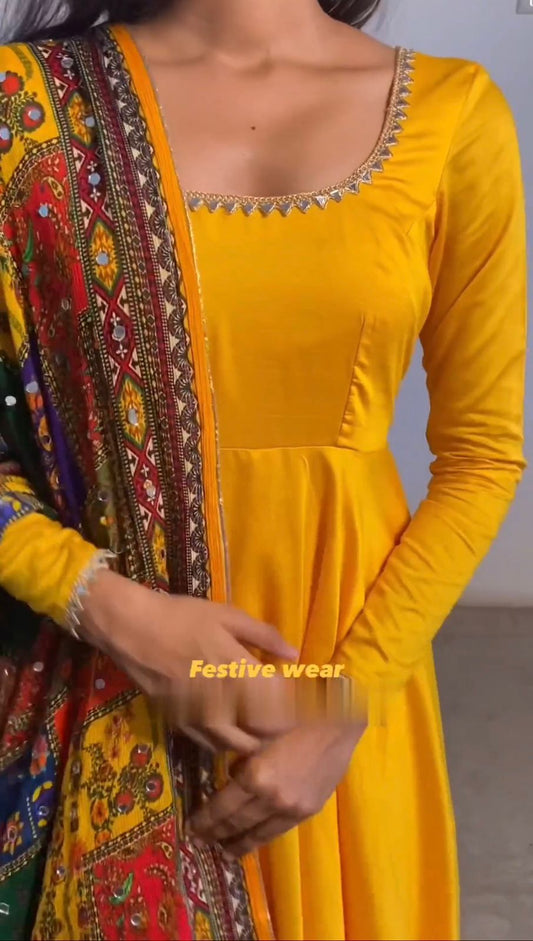 Designer Anarkali Dress With Digital print Real Mirror Dupatta
