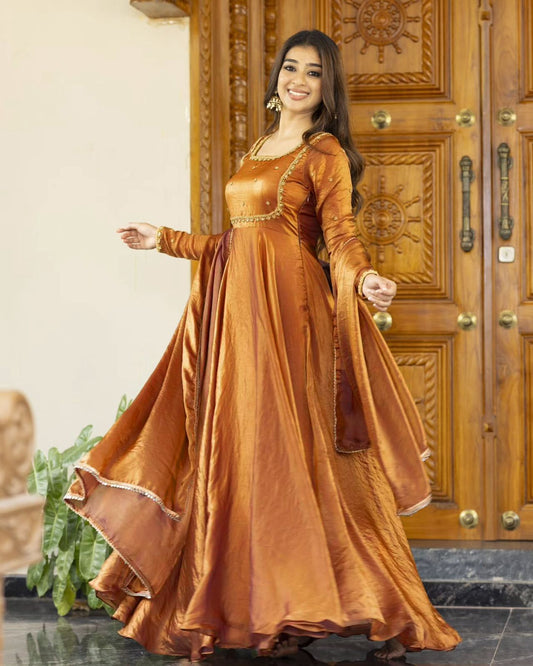 Most Attractive Party Wear Fandy Satin Silk Anarkali Gown