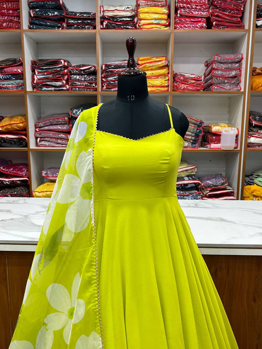 Awesome Look Parrot color Ready to wear Gown with dupatta
