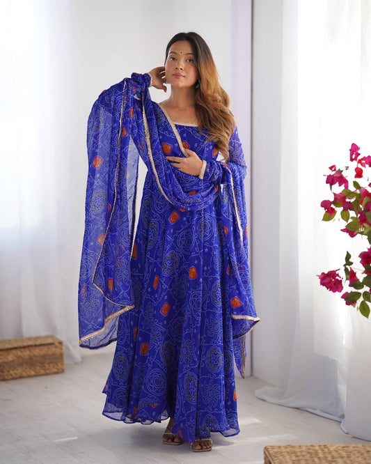 Buy Beautiful Royal Blue Color Party Wear Printed Anarkali Suit