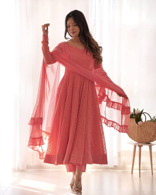 Buy Beautiful Peach Color Party Wear Anarkali Suit