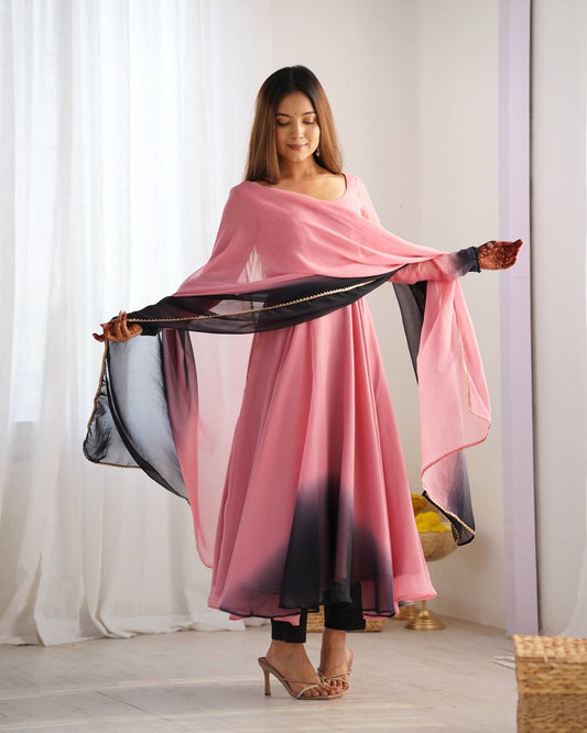 Peach N Black Georgette Anarkali Suit