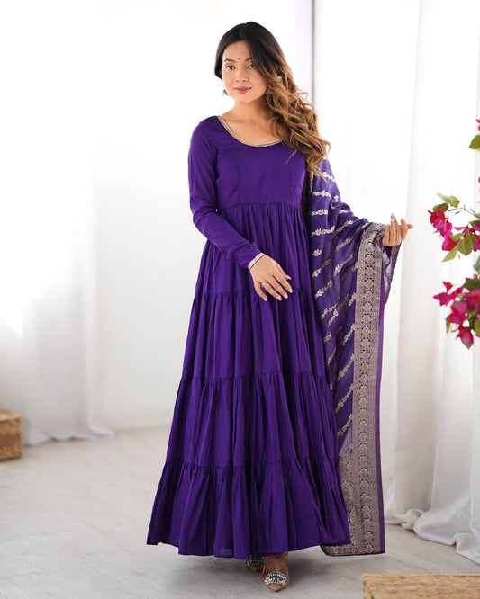 Royal Blue Color Party Wear Ruffel Pattern Anarkali Suit