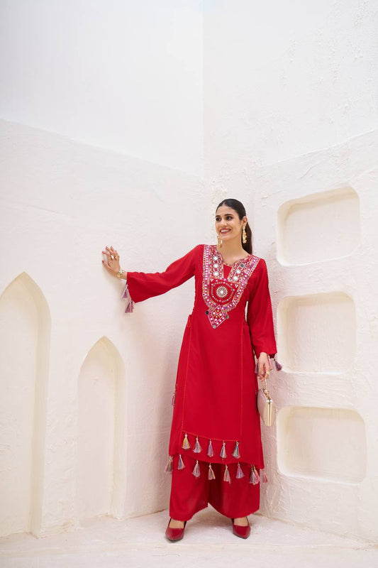 Most Trending Fully Stitched Party Wear Real Mirror Work Plazo Suit