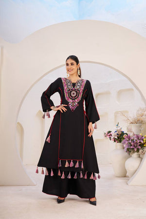 Buy Beautiful Black Color Real Mirror Work Fully Stitiched Plazo Suit
