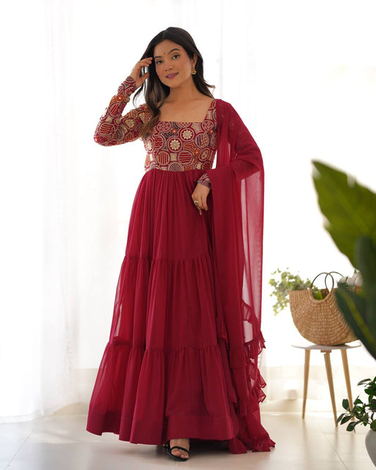 Buy Beautiful Maroon Color Party Wear Fully Flair Anarkali Gown