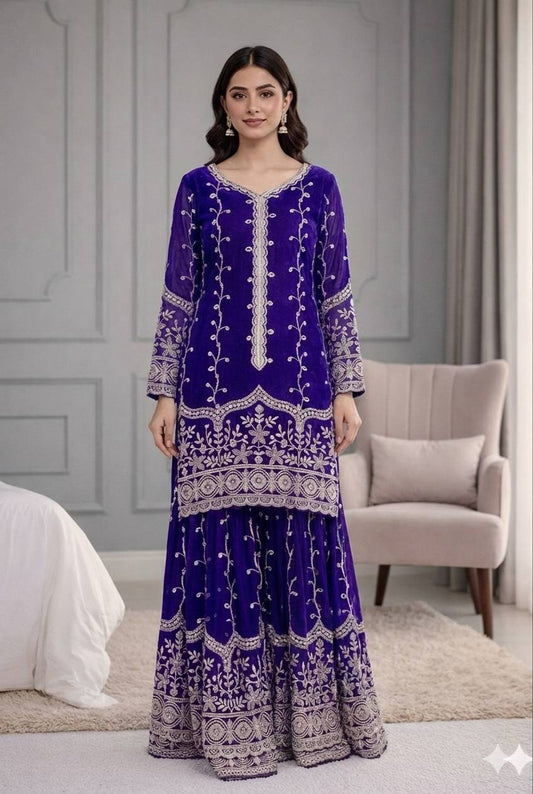 Wedding Special Fully Stitched Embroidery Sequin Work Plazo Suit