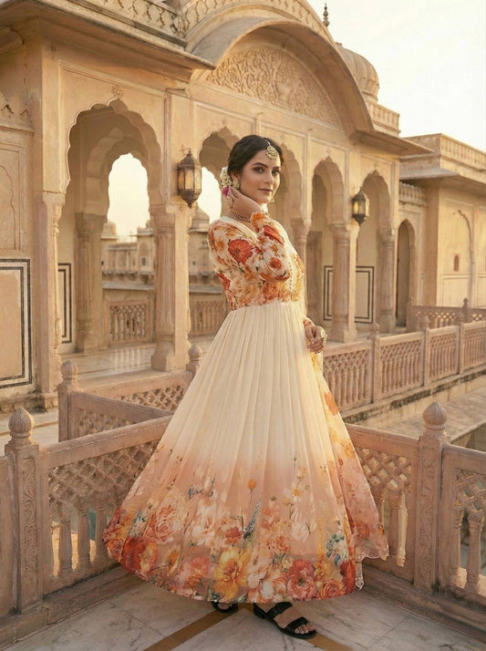 Wedding Special Faux Georgette Digital Printed Handwork Anarkali Suit