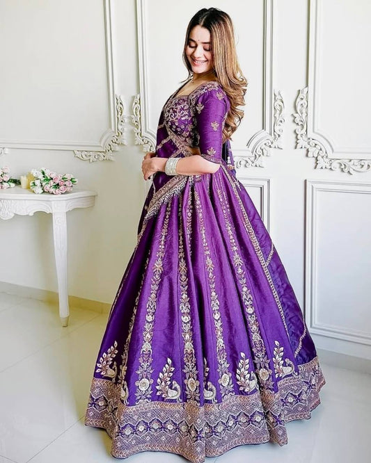 Buy Attractive Vichitra Silk Fully Stitiched Embroidery Lehenga Choli