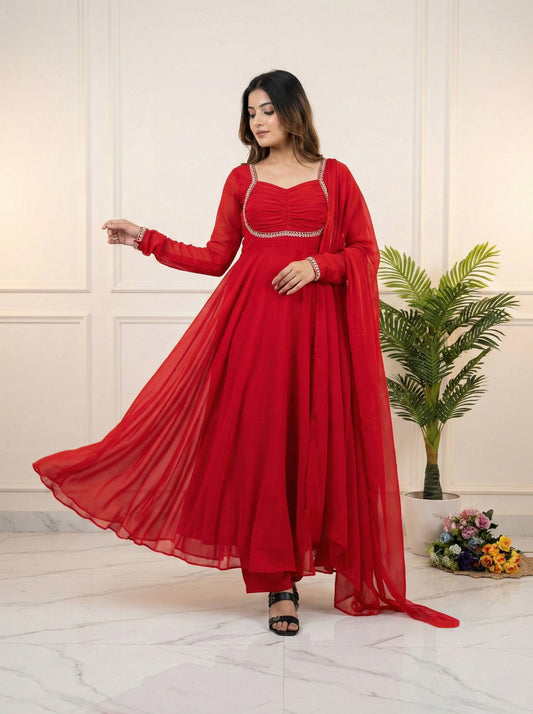 Festive Special Red Color Trending Party Wear Anarkali Suit