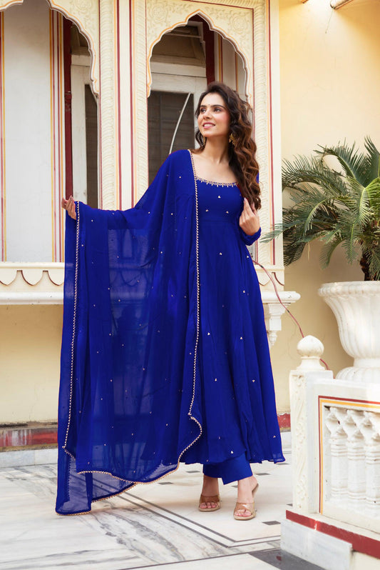 Wedding Special Royal Blue Color Handwork Anarkali Suit